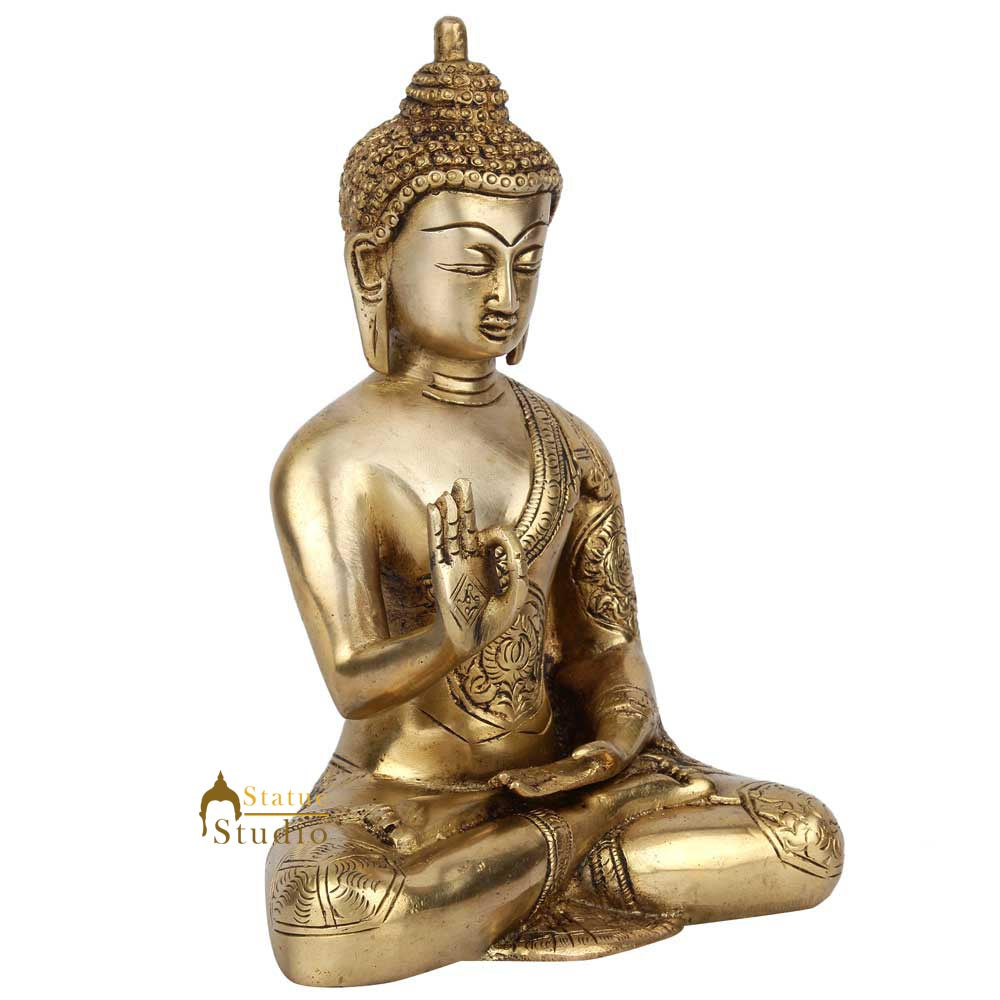 Brass Tibetan Sakyamuni Blessing Buddha Sitting Statue Décor Gift Idol 8" - Image 4