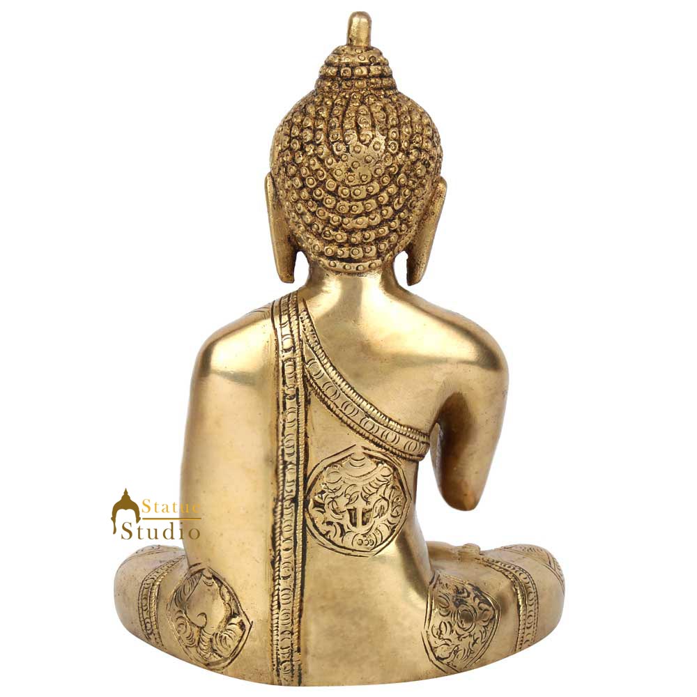 Brass Tibetan Sakyamuni Blessing Buddha Sitting Statue Décor Gift Idol 8" - Image 5