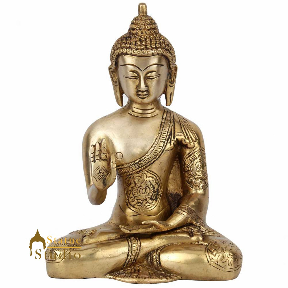 Brass Tibetan Sakyamuni Blessing Buddha Sitting Statue Décor Gift Idol 8"