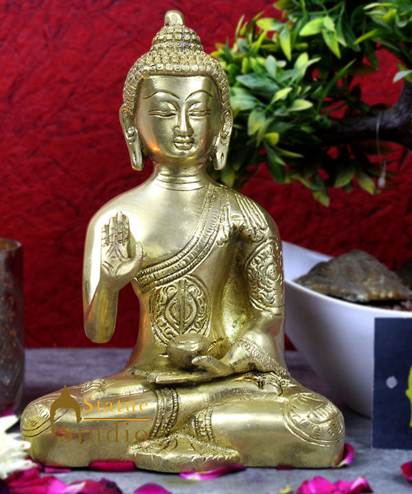 Brass Tibetan Sakyamuni Blessing Buddha Sitting Statue Décor Gift Idol 8" - Eco-friendly - Sama Homes
