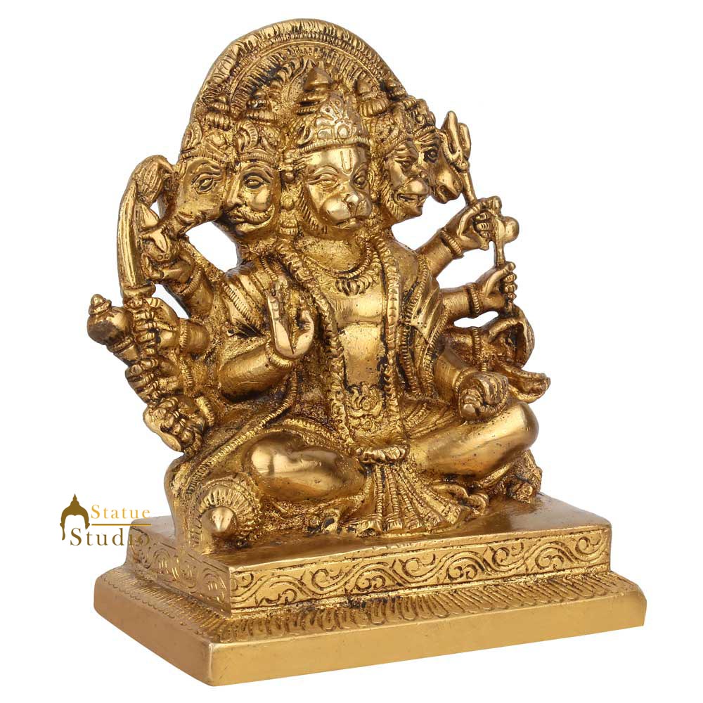 Brass Panchmukhi Hanuman Idol For Home Temple Decor Showpiece 7"