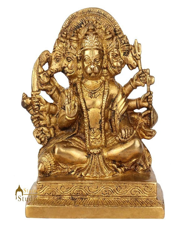 Brass Panchmukhi Hanuman Idol For Home Temple Decor Showpiece 7"