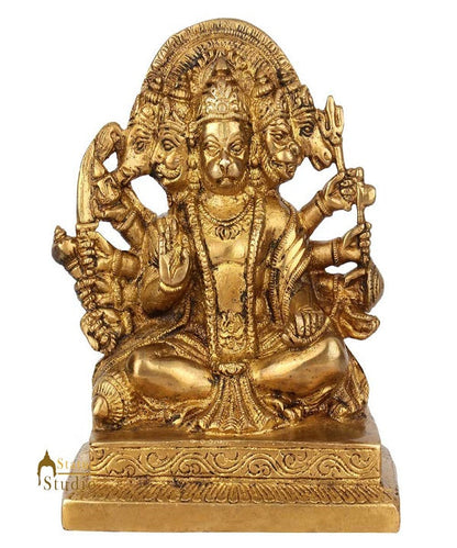 Brass Panchmukhi Hanuman Idol For Home Temple Decor Showpiece 7" by vendor-unknown - Hindu Gods (View 2)