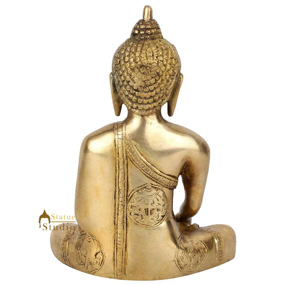 Brass Tibetan Sakyamuni Earth Touching Buddha Sitting Statue Décor Gift Idol 8" - Image 3