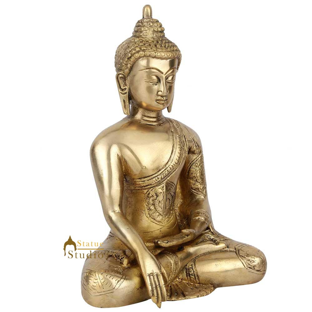 Brass Tibetan Sakyamuni Earth Touching Buddha Sitting Statue Décor Gift Idol 8" - Image 4