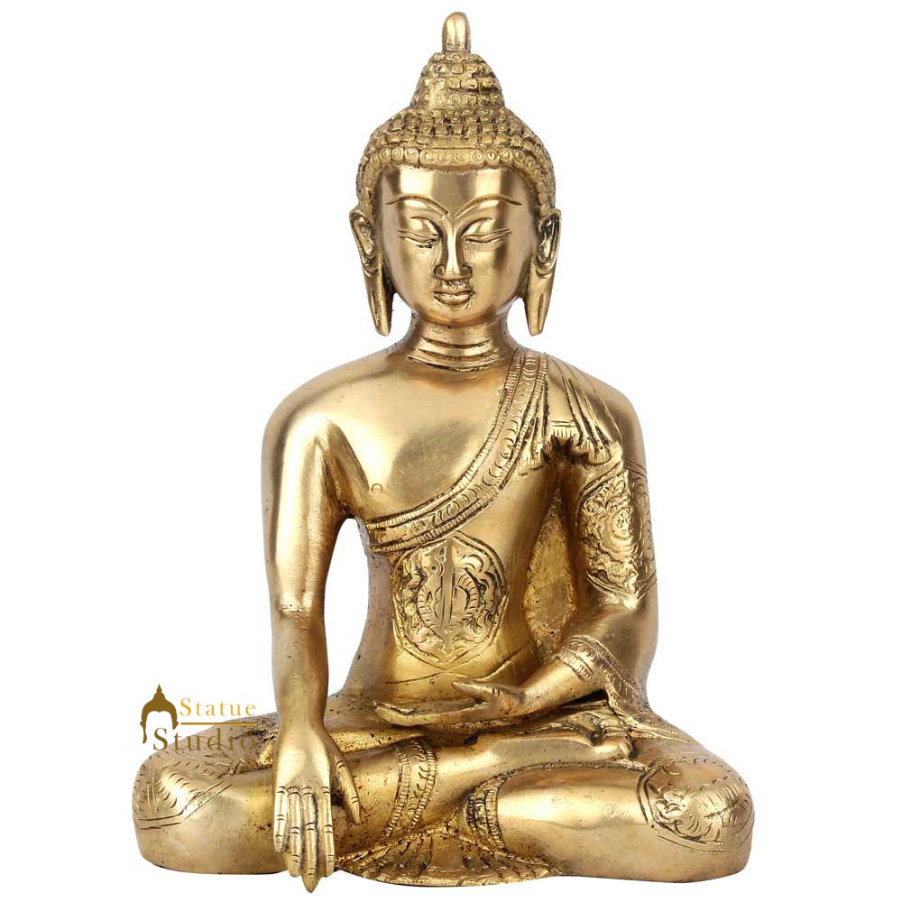 Brass Tibetan Sakyamuni Earth Touching Buddha Sitting Statue Décor Gift Idol 8" - Image 2