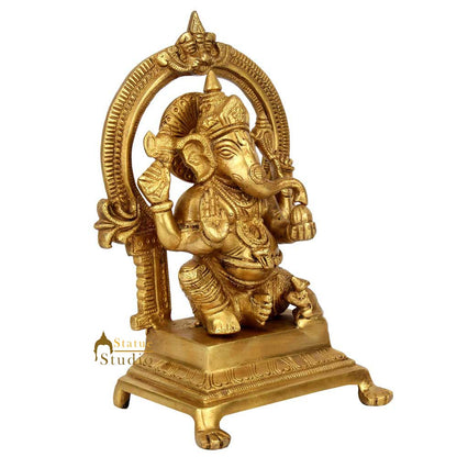 Antique Brass Handmade Lord Ganpat Ganesh Idol Temple Décor Lucky Gift Statue 9" by vendor-unknown - Hindu Gods (View 3)