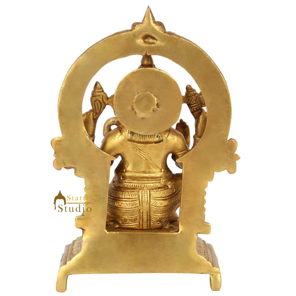 Antique Brass Handmade Lord Ganpat Ganesh Idol Temple Décor Lucky Gift Statue 9"