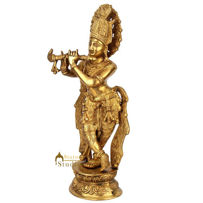 Indian Brass Hindu Lord Krishna Fluting Idol Fine Gift Décor Statue Figurine 13" by vendor-unknown - Hindu Gods (View 4)