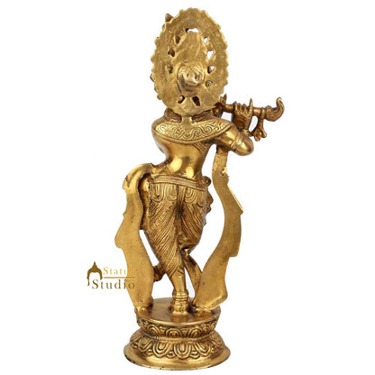 Indian Brass Hindu Lord Krishna Fluting Idol Fine Gift Décor Statue Figurine 13" by vendor-unknown - Hindu Gods (View 5)