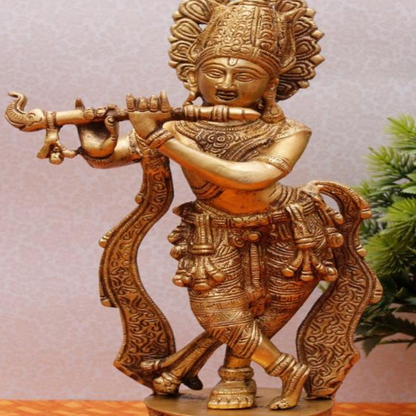Indian Brass Hindu Lord Krishna Fluting Idol Fine Gift Décor Statue Figurine 13" by vendor-unknown - Hindu Gods (View 2)