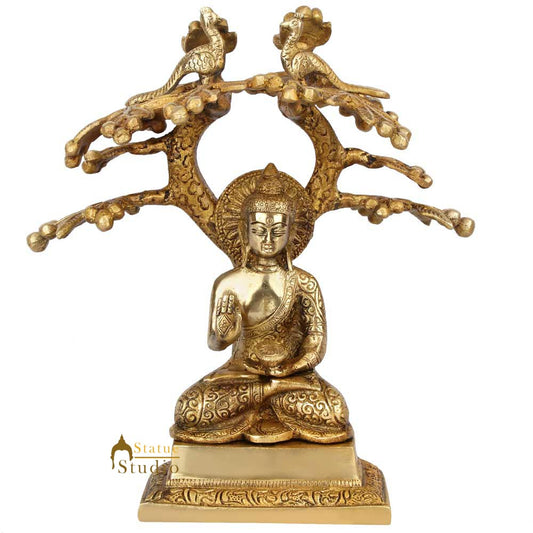 Brass Buddha Idol Under Boddhi Tree 10 Inch