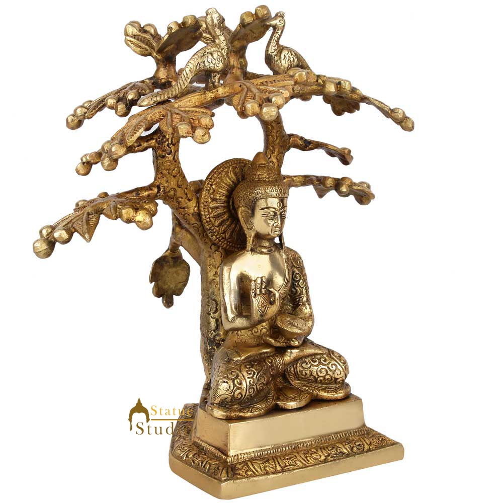 Brass Buddha Idol Under Boddhi Tree 10 Inch