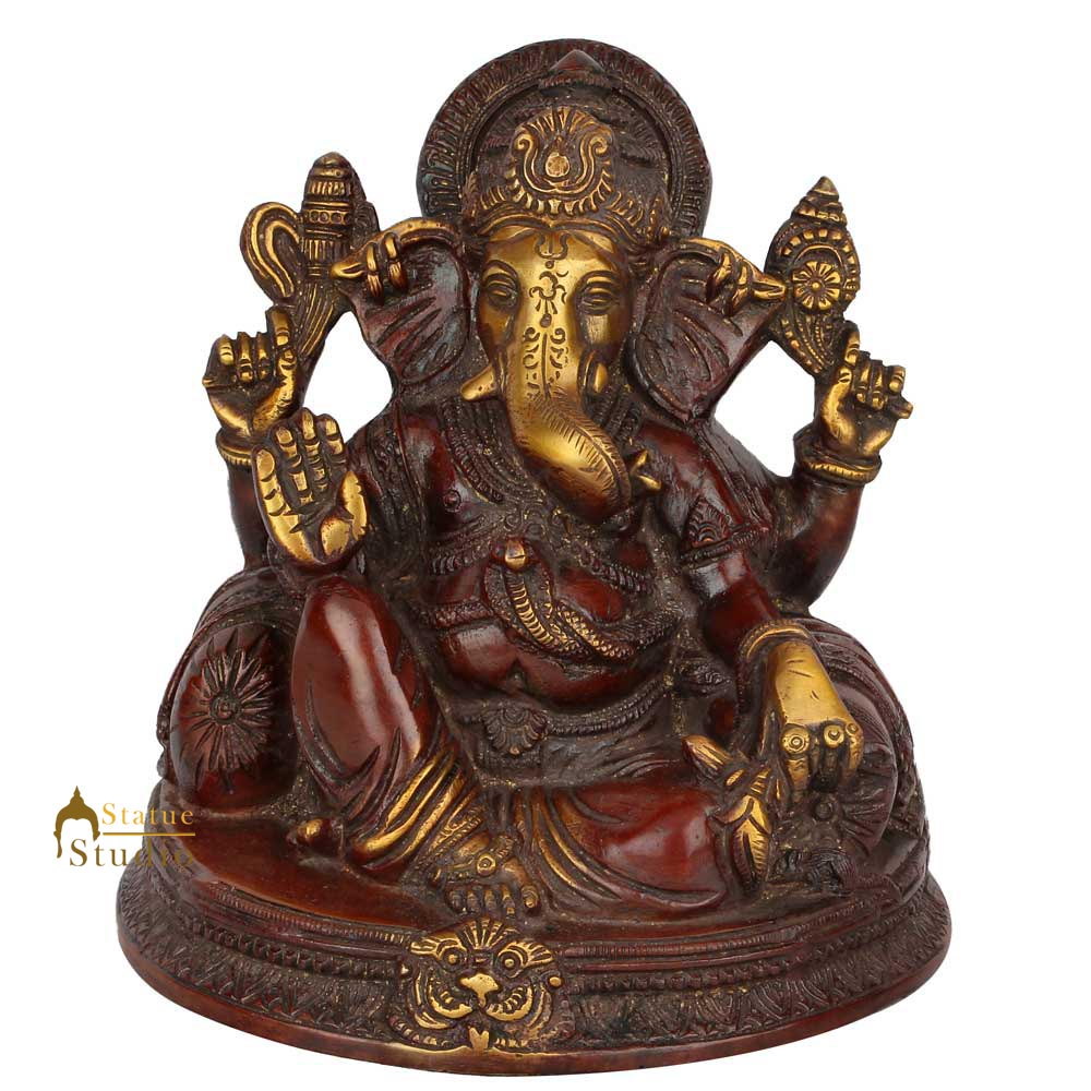Antique Brass Handicraft Lord Ganesha Statue Ganpati Idol Gift Décor Statue 7" - Image 2