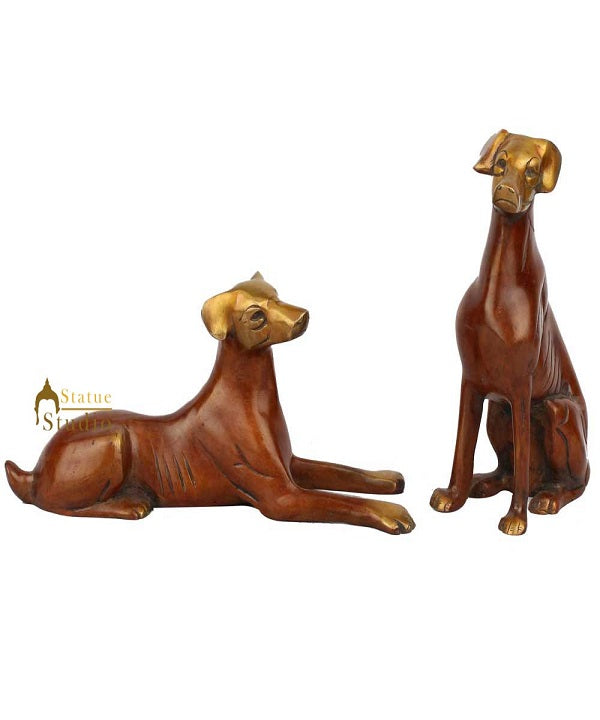 Indian Handicraft Brass Animal Showpiece Dog Pair Home Office Décor Statue 7" - Image 2