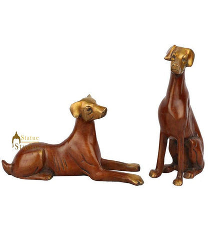 Indian Handicraft Brass Animal Showpiece Dog Pair Home Office Décor Statue 7" by vendor-unknown - Decor (View 2)