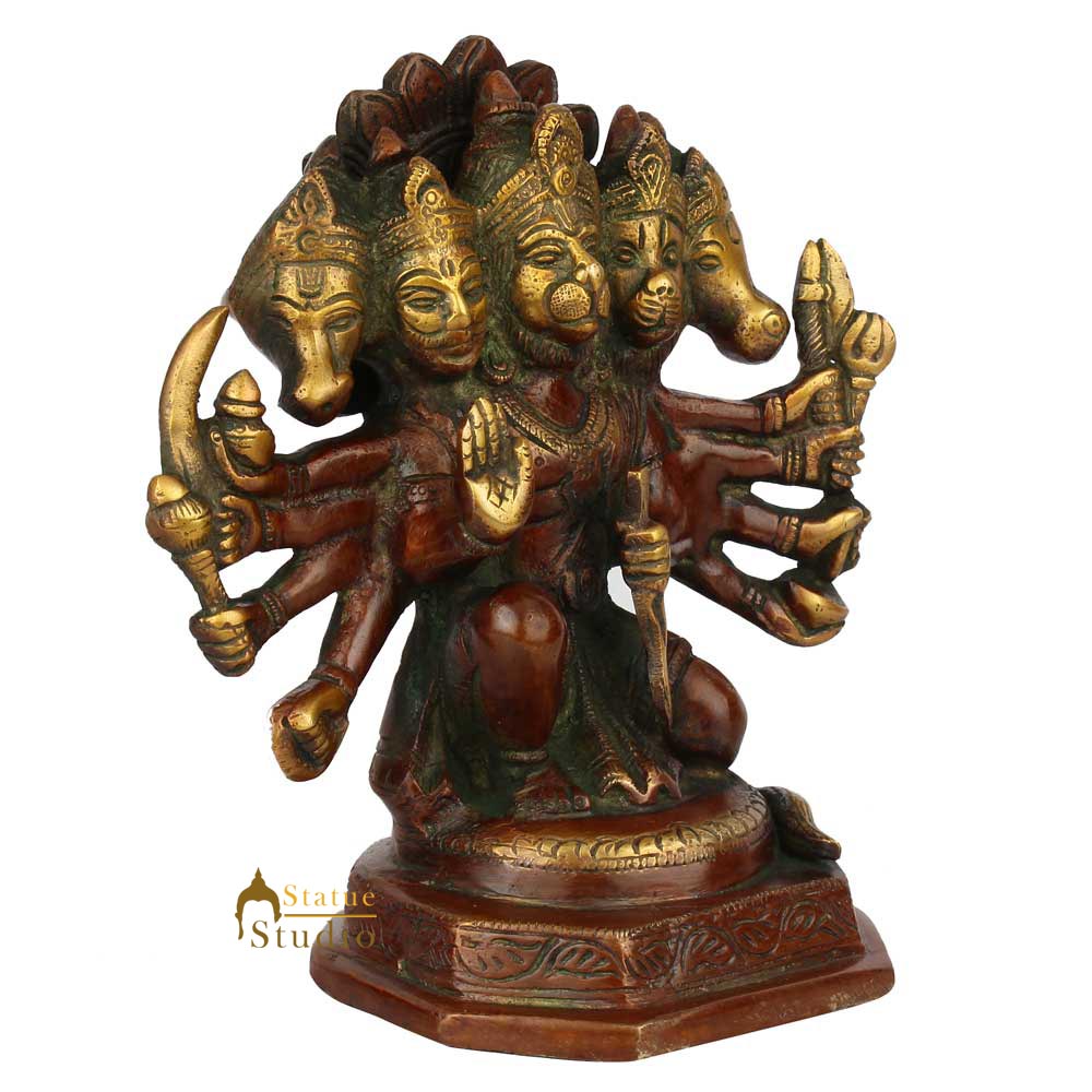 Brass Panchmukhi Hanuman Idol Antique Finish For Home Decor 7" - Image 3