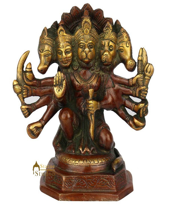Brass Panchmukhi Hanuman Idol Antique Finish For Home Decor 7"