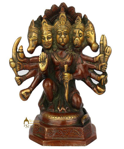 Brass Panchmukhi Hanuman Idol Antique Finish For Home Decor 7" by vendor-unknown - Hindu Gods (View 2)
