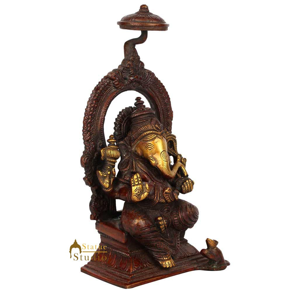 Antique Brass Handicraft Lord Ganesha Statue Ganpati Idol Gift Décor Statue 8" - Image 3