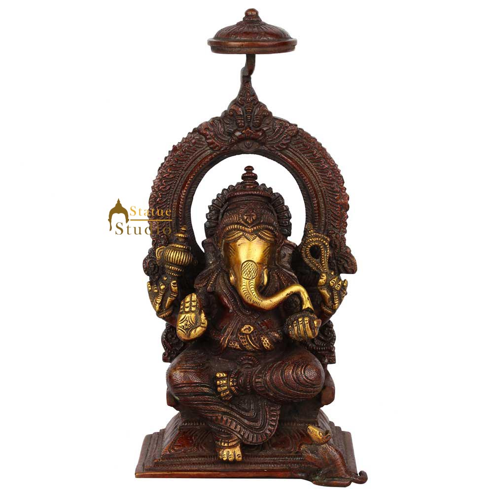 Antique Brass Handicraft Lord Ganesha Statue Ganpati Idol Gift Décor Statue 8" - Image 2