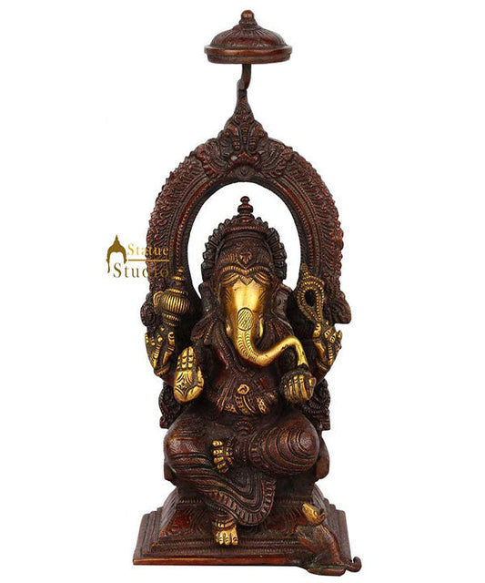 Antique Brass Handicraft Lord Ganesha Statue Ganpati Idol Gift Décor Statue 8"