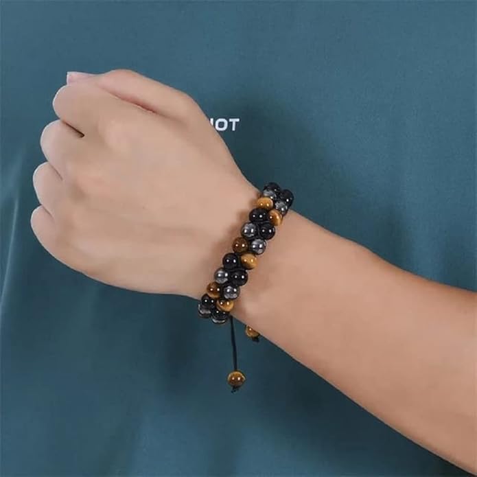 Tiger Eye- Hematite-Black Obsidian Bracelet – Double Layer for Protection, Remove Negative Energy . - Image 4