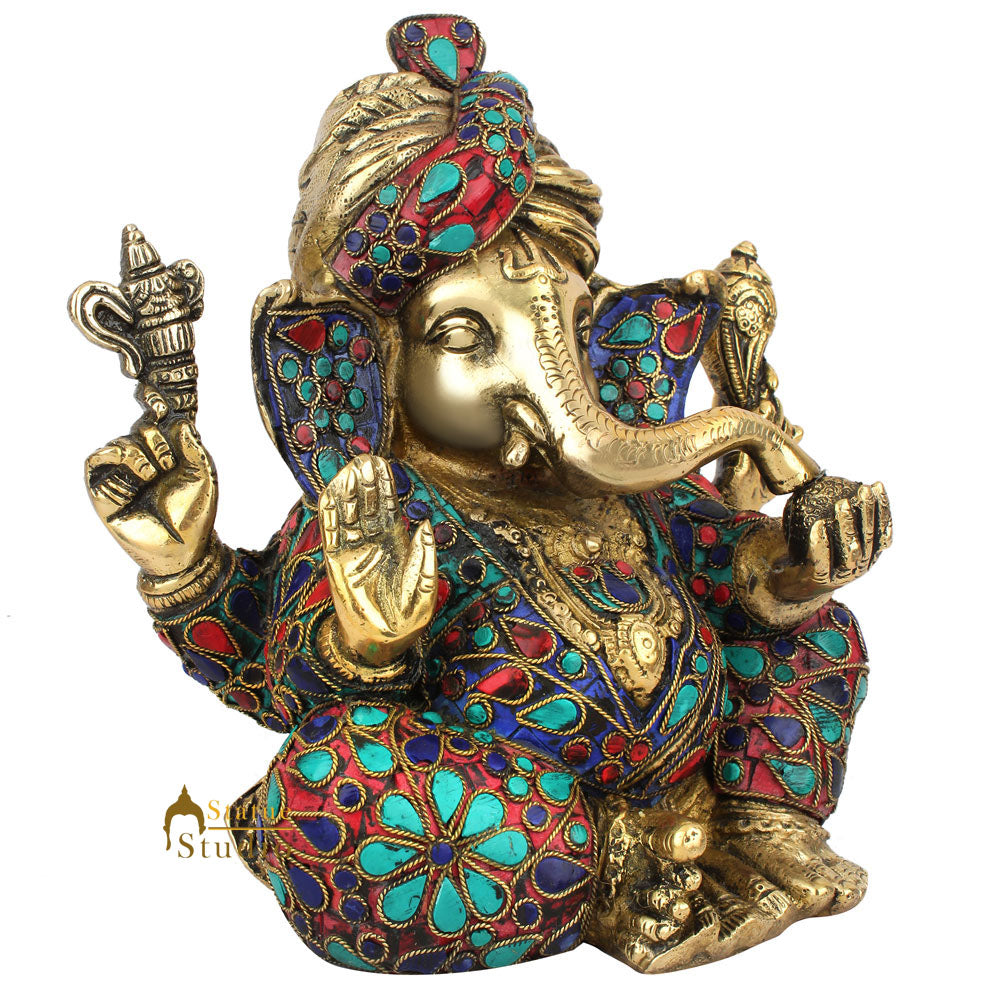Indian Hindu God Turban Ganesha Lord Ganpati Idol Lucky Décor Gift Statue 7" - Image 3
