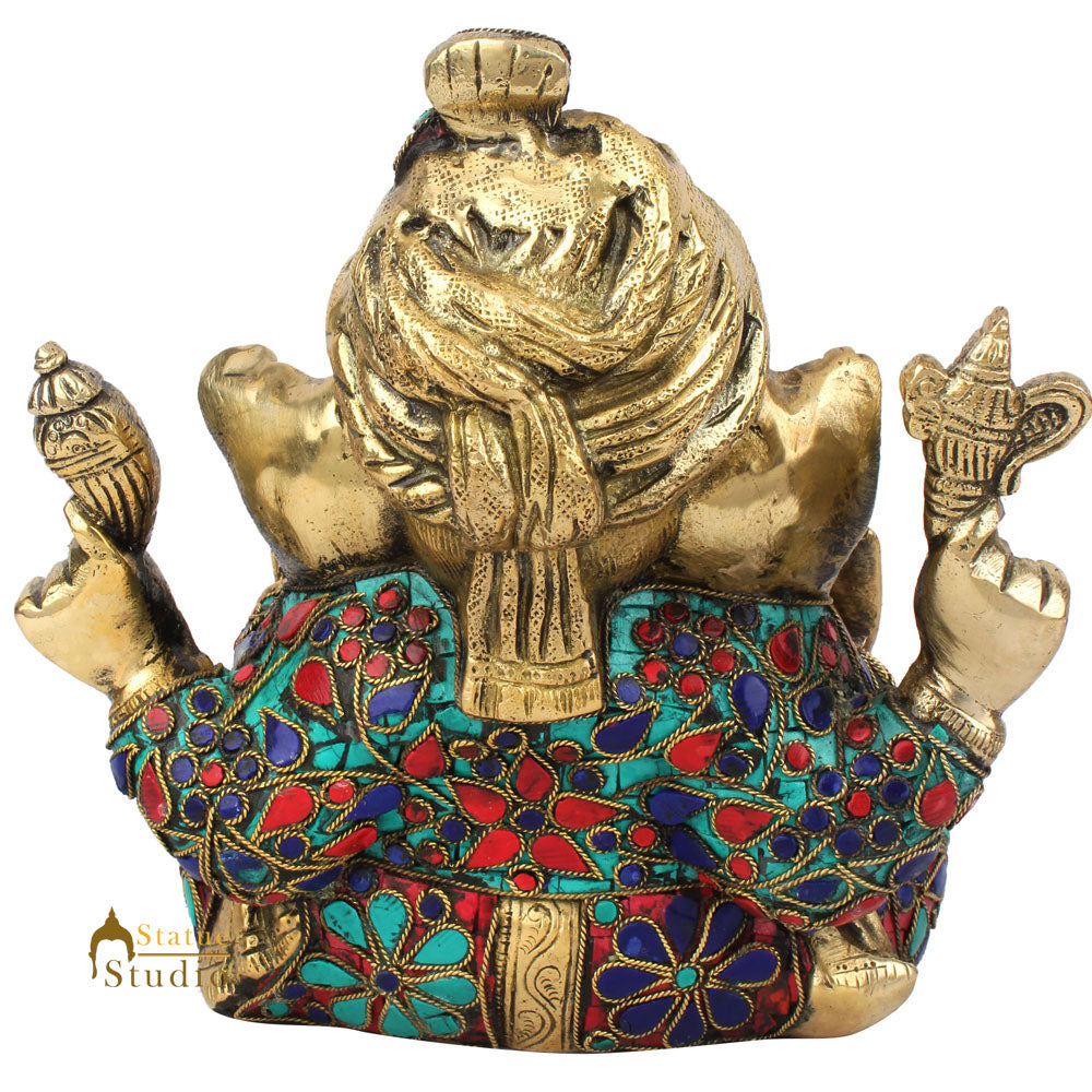 Indian Hindu God Turban Ganesha Lord Ganpati Idol Lucky Décor Gift Statue 7" - Image 4