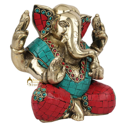 Brass Inlay Fine Ganpati Murti Lucky Wedding Décor Gift Ganesha Idol Statue 5" by vendor-unknown - Hindu Gods (View 3)
