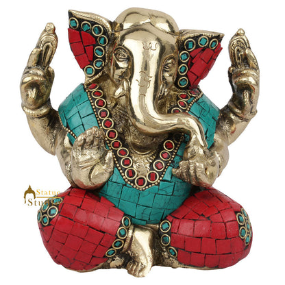 Brass Inlay Fine Ganpati Murti Lucky Wedding Décor Gift Ganesha Idol Statue 5" by vendor-unknown - Hindu Gods (View 2)