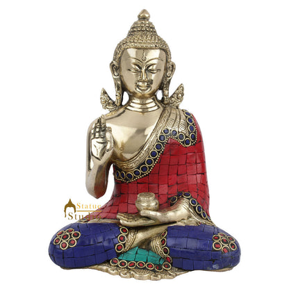 Brass Inlay Fine Tibetan Murti Lucky Corporate Décor Gift Buddha Idol Statue 7" by vendor-unknown - Buddha