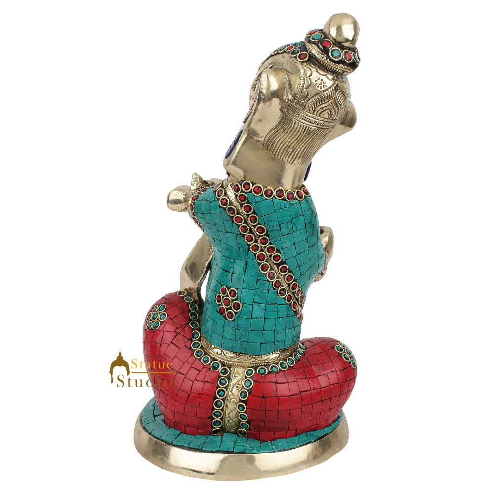 Modern Home Decorative Reading Writing Fine Inlay Ganesh Statue Ganpati Idol 12" - Image 4