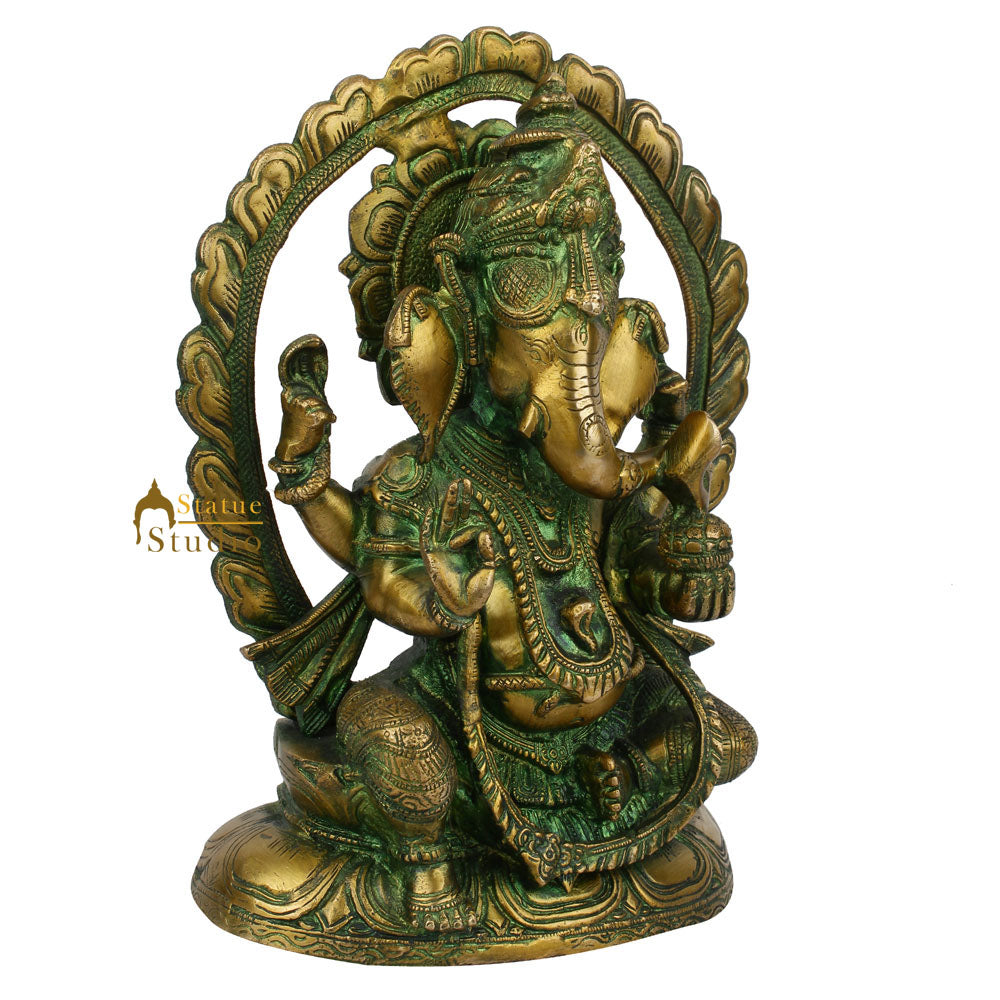 Antique Green Lord Ganpati Home Décor Murti Idol Ganesha Statue Masterpiece 10"