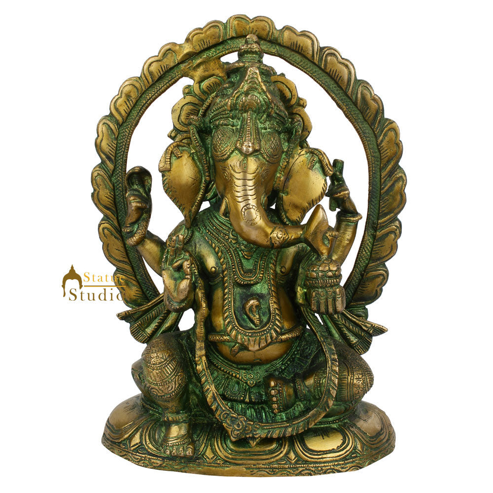 Antique Green Lord Ganpati Home Décor Murti Idol Ganesha Statue Masterpiece 10" - Image 2