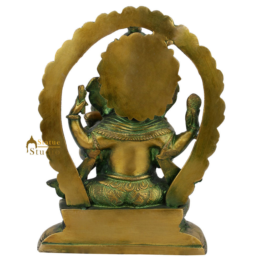 Antique Green Lord Ganpati Home Décor Murti Idol Ganesha Statue Masterpiece 10"