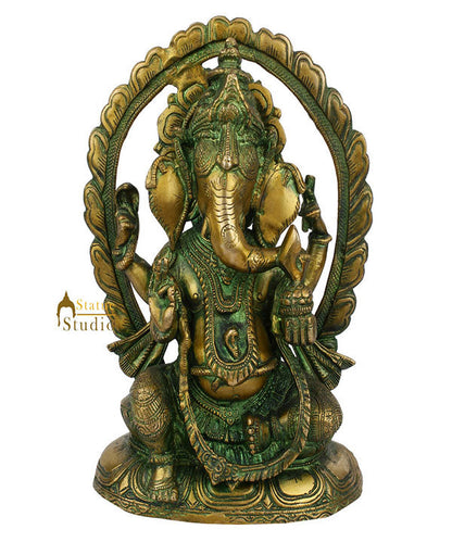 Antique Green Lord Ganpati Home Décor Murti Idol Ganesha Statue Masterpiece 10" by vendor-unknown - Hindu Gods