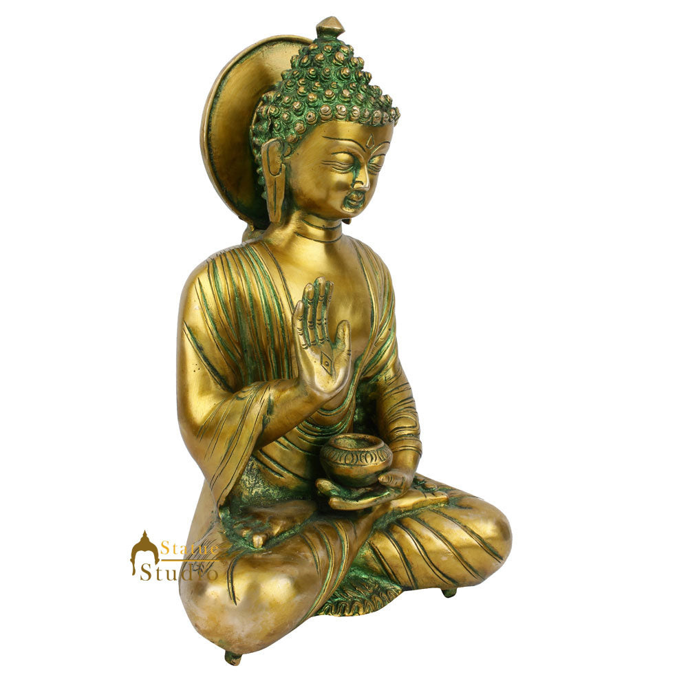 Antique Green Tibetan Buddha Home Décor Murti Gift Idol Masterpiece Statue 10"