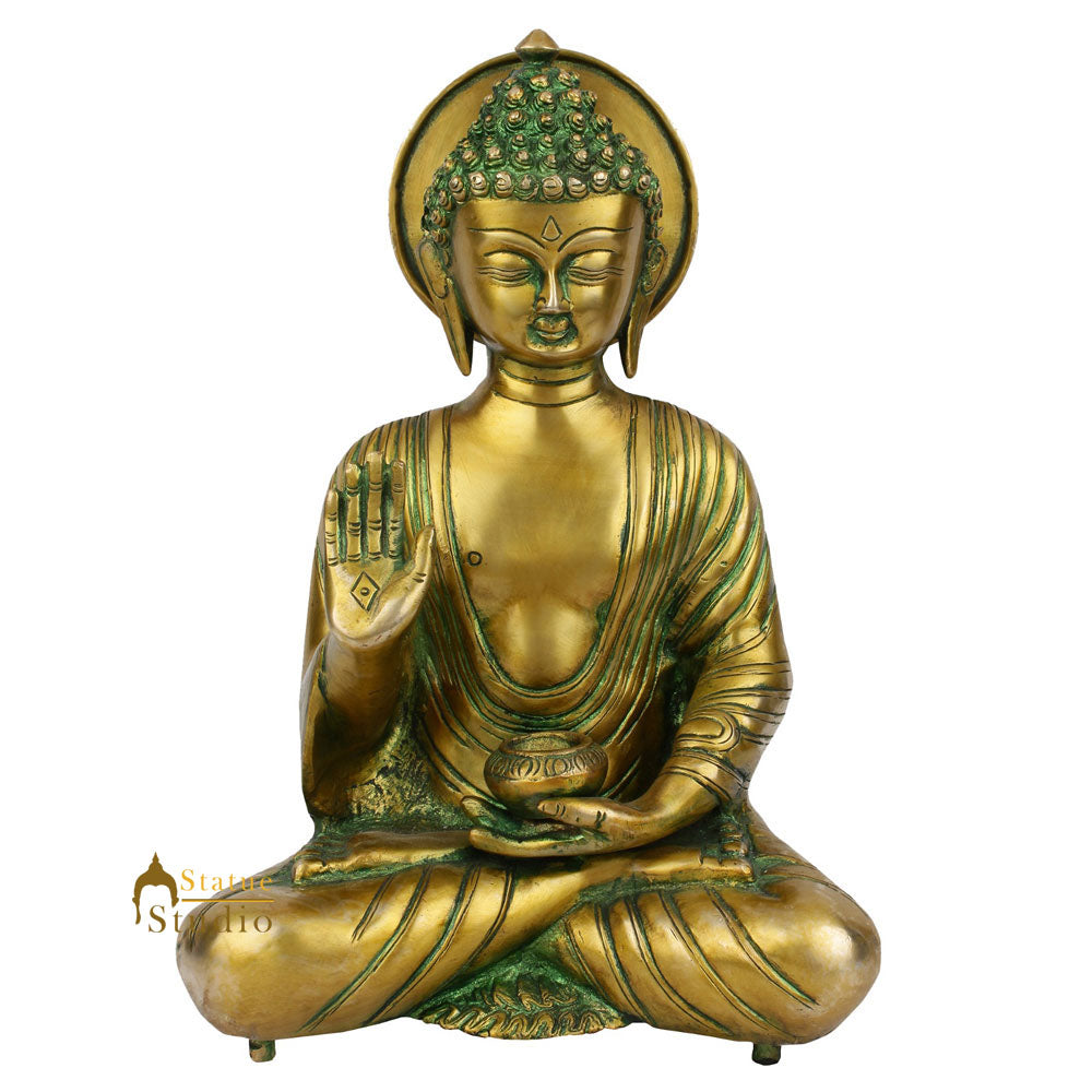 Antique Green Tibetan Buddha Home Décor Murti Gift Idol Masterpiece Statue 10" - Eco-friendly - Sama Homes