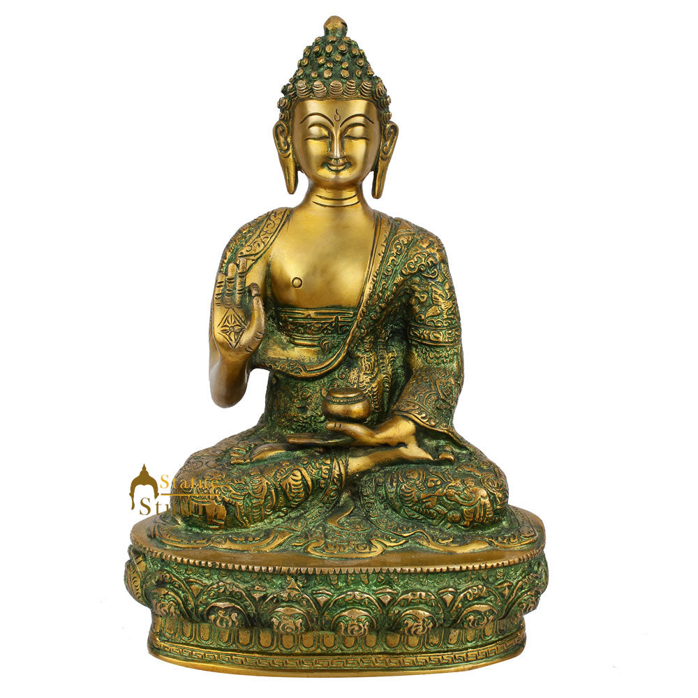 Antique Blessing Buddha Life Story Carved Idol Décor Gift Statue Showpiece 12"