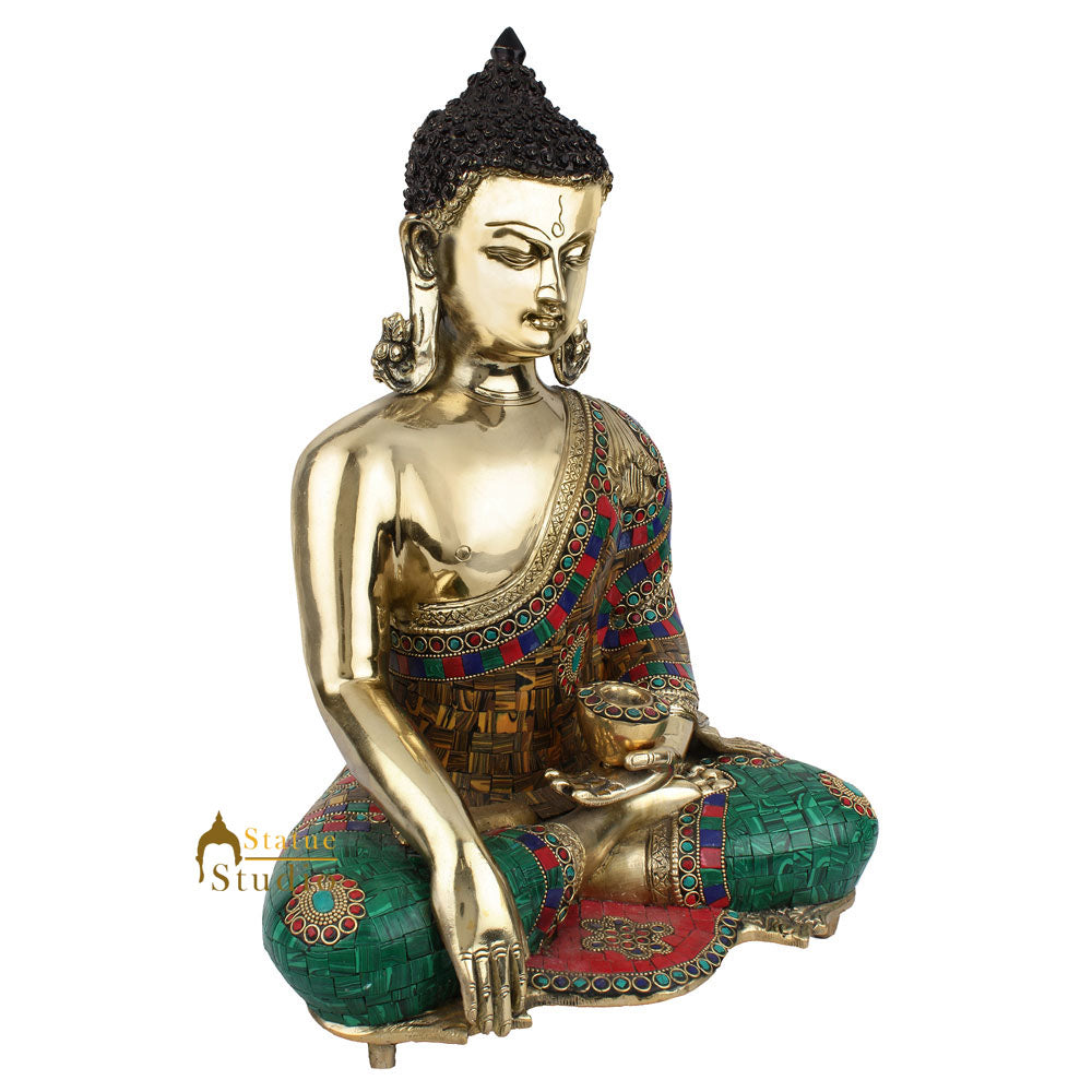 Fine Nepal Inlay Indian Brass Sakyamuni Kundal Buddha Décor Gift Statue Idol 16" - Image 3