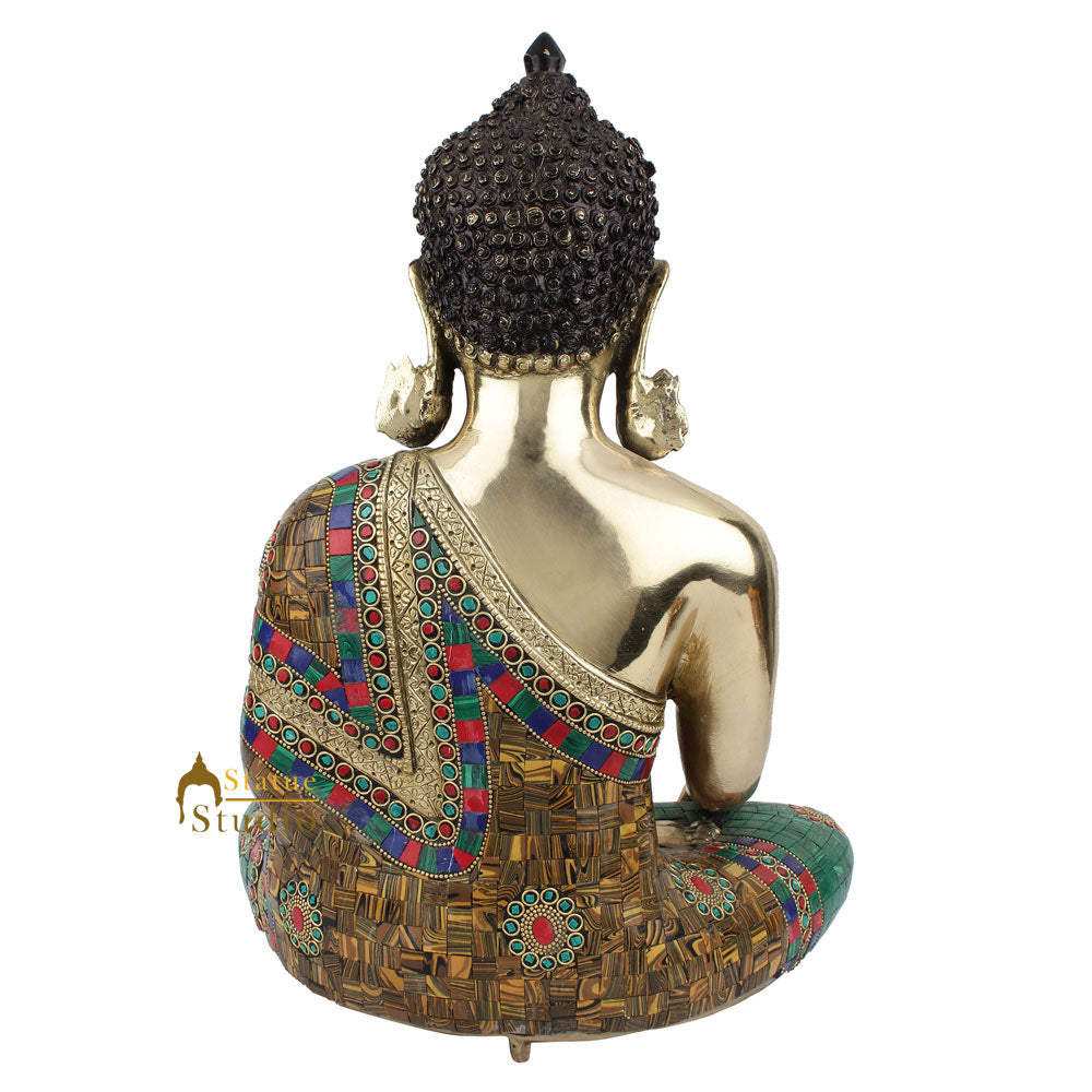 Fine Nepal Inlay Indian Brass Sakyamuni Kundal Buddha Décor Gift Statue Idol 16"