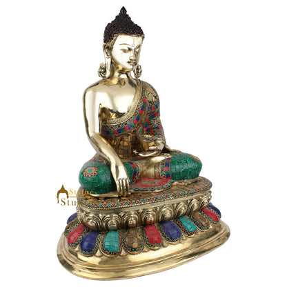 Fine Nepal Inlay Indian Brass Sakyamuni Kundal Buddha Décor Gift Statue Idol 20" by vendor-unknown - Buddha (View 3)