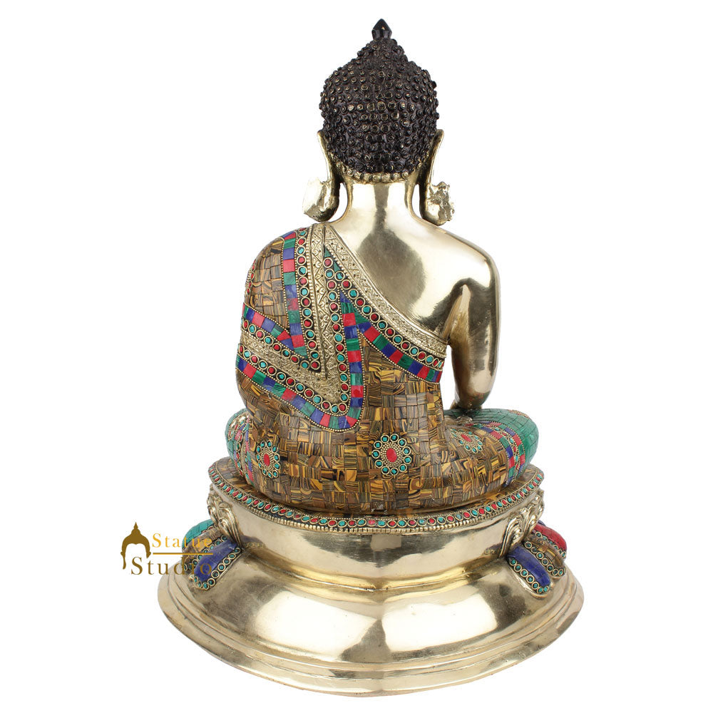 Fine Nepal Inlay Indian Brass Sakyamuni Kundal Buddha Décor Gift Statue Idol 20" - Image 4