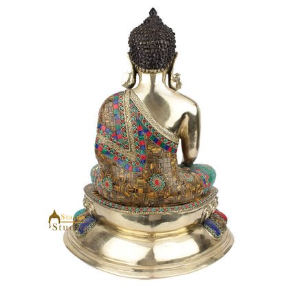 Fine Nepal Inlay Indian Brass Sakyamuni Kundal Buddha Décor Gift Statue Idol 20" by vendor-unknown - Buddha (View 4)