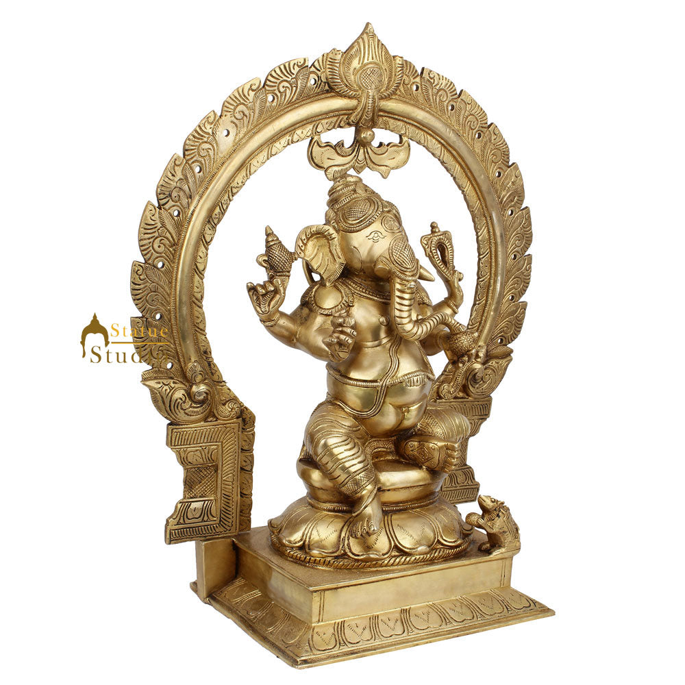 Indian Brass Hindu Lord Ganpati Vinayak Ganesha Murti Idol Décor Gift Statue 17" - Image 3