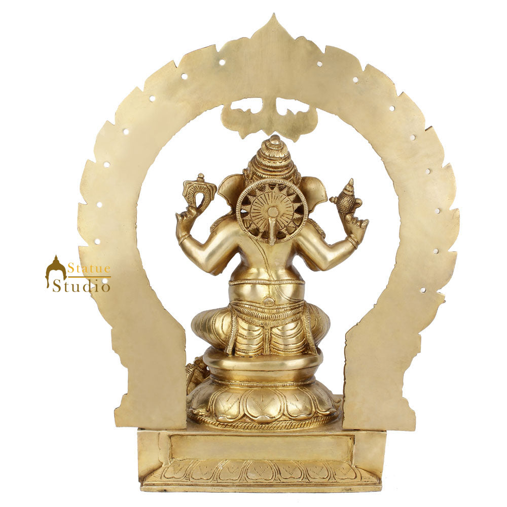 Indian Brass Hindu Lord Ganpati Vinayak Ganesha Murti Idol Décor Gift Statue 17" - Image 4