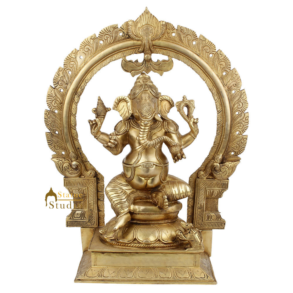 Indian Brass Hindu Lord Ganpati Vinayak Ganesha Murti Idol Décor Gift Statue 17" - Image 2
