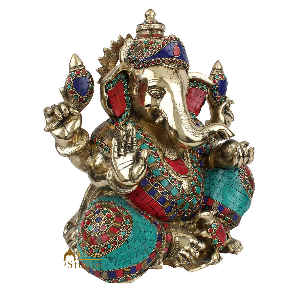 Handmade Inlay Lord Ganpati Vinayak Ganesha Murti Idol Décor Gift Statue 13" - Image 3
