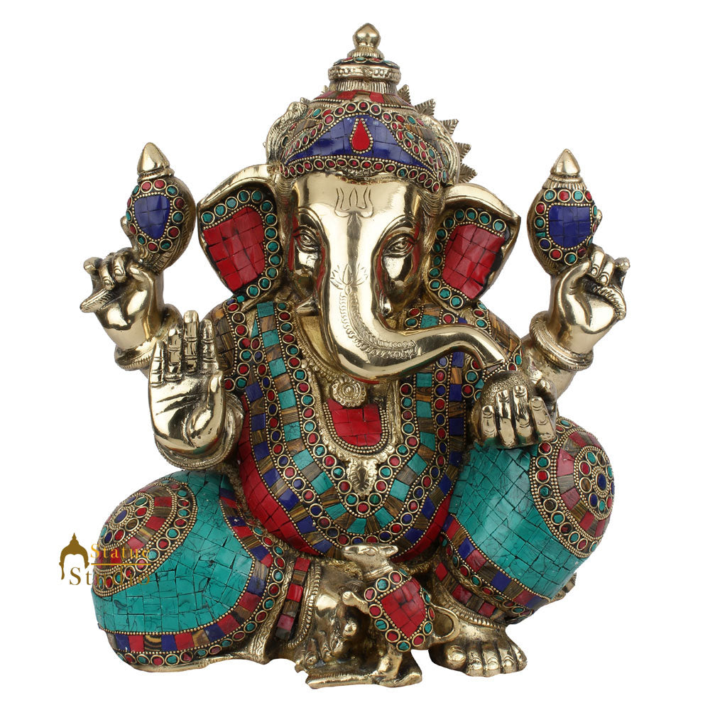 Handmade Inlay Lord Ganpati Vinayak Ganesha Murti Idol Décor Gift Statue 13" - Image 2